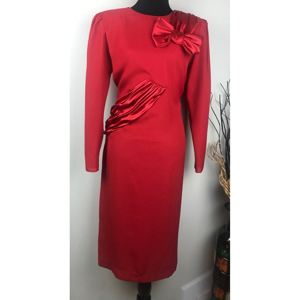 Vtg Miss Elliette Bow Dress Red